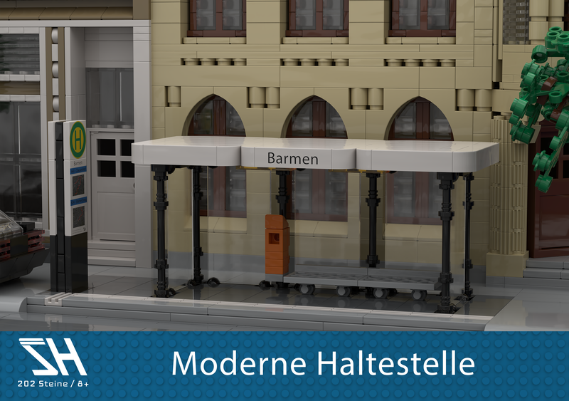 Die Klemmbaustein Stadt, der Bus, die Haltestelle