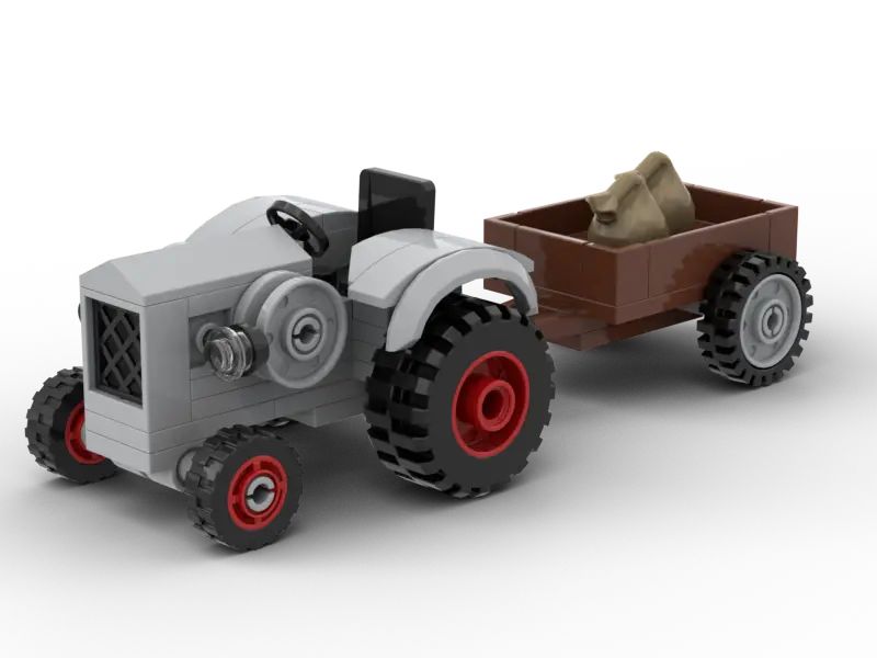 Ein Trekker Traktor aus Klemmbausteinen mit Anhänger und eirner Spielfigur