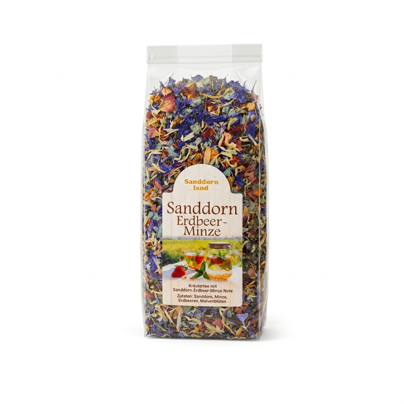 SEE11793 Sanddorn Erdbeer Minze Tee 150g 1