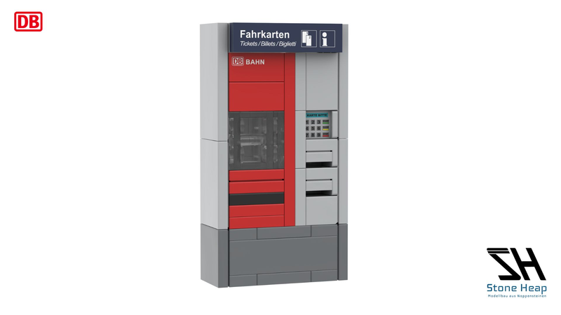 die Fahrscheine bitte Dieses Klemmbausteinmodel eines Fahrkartenautomates