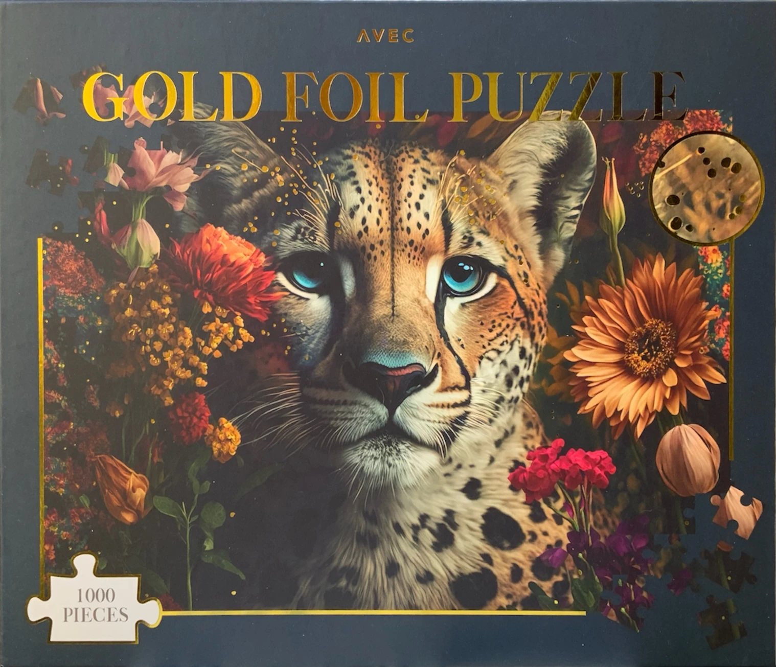 Goldfolien Puzzle Leopard mit Blumen