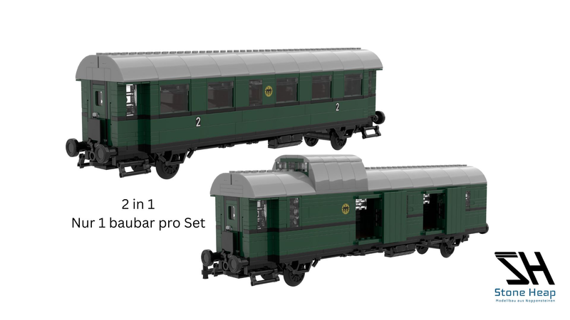 Dieses Klemmbausteinmodel kann als Personenwagen oder Gepäckwagen gebaut werden