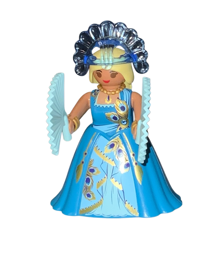 Playmobilfigur einer Dame im Kleid mit Diadem und Fächer