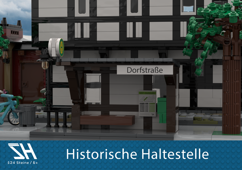 Die Klemmbaustein Stadt, der Bus, die Haltestelle