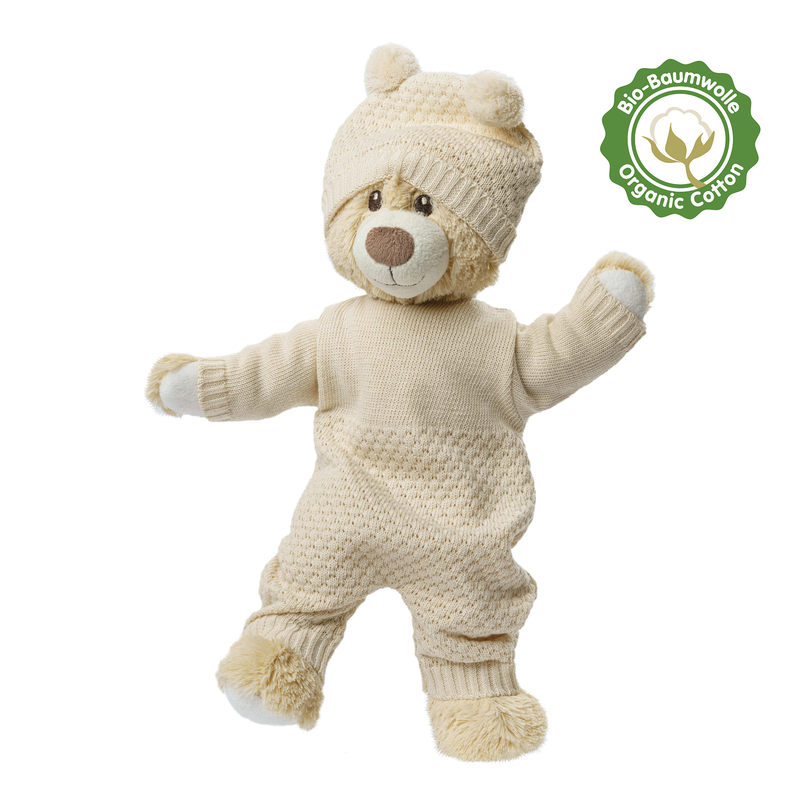 Puppen-Strickset mit Bommelmtze und Strickschuhen aus 100 Bio-Baumwolle 2-teilig, Gr. 35-45 cm