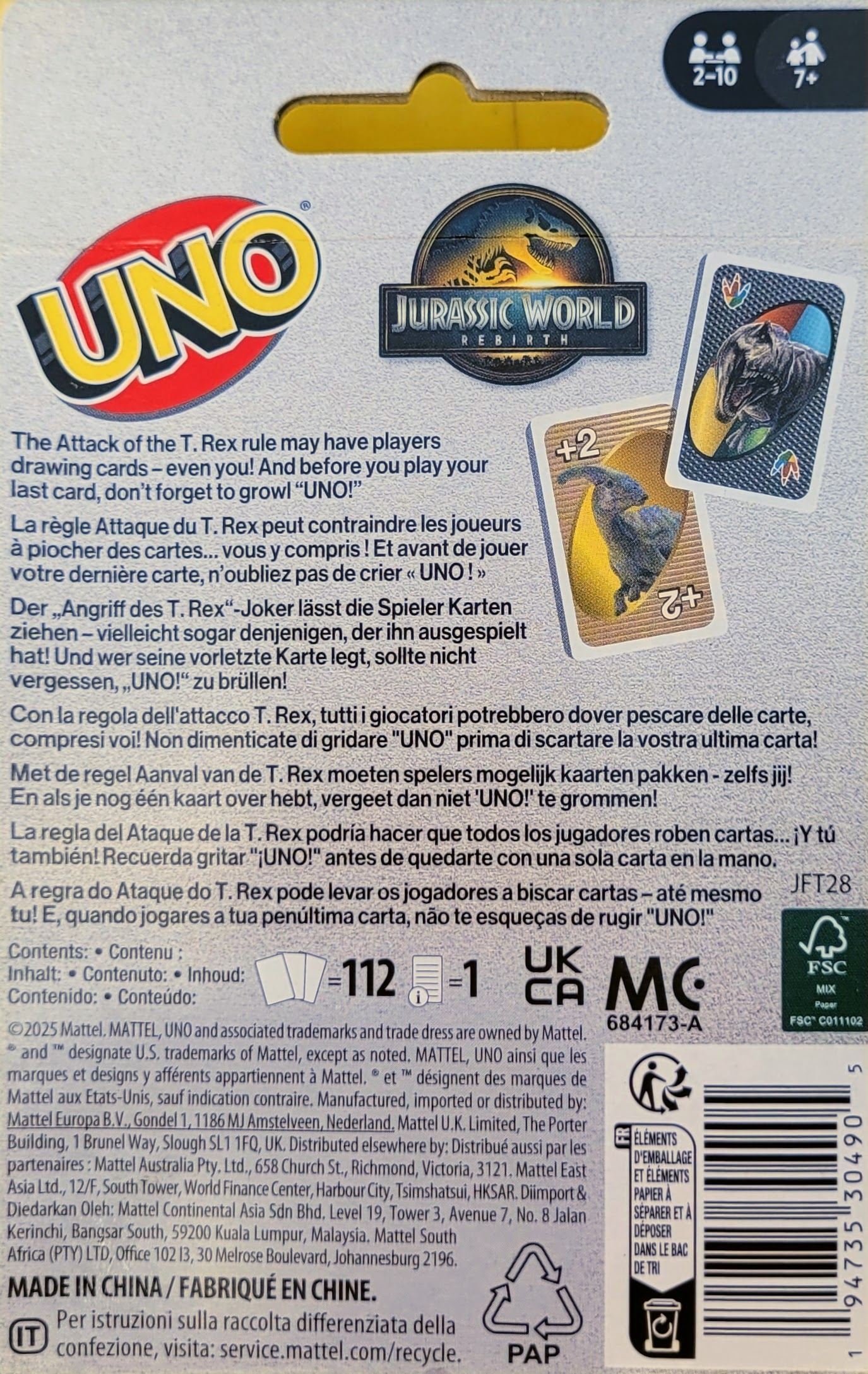 SEE11825 Uno Jurassic world 1
