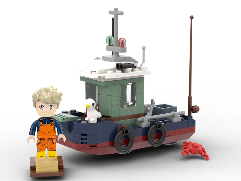Holt die Netze ein mit dem Klemmbaustein Fischkutter. Und der Beifang kommt auch in die Pfanne.