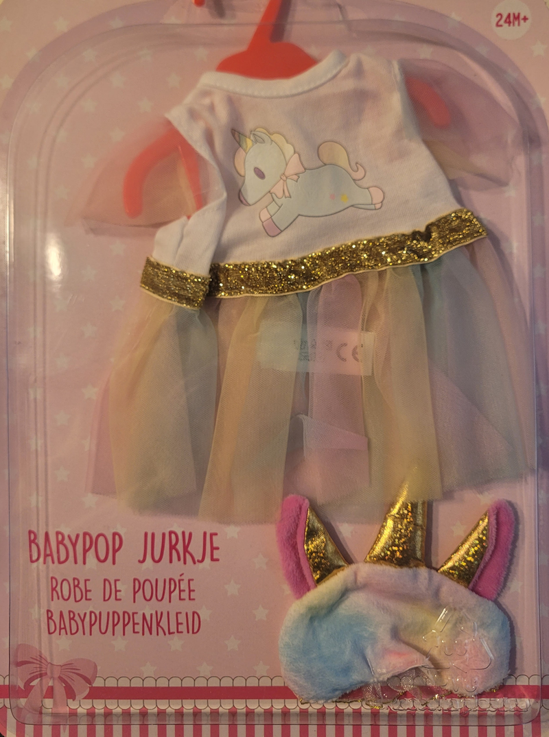 SEE11760 Puppen Kleid Einhorn mit Hornmuetze Babbypuppenkleid 1