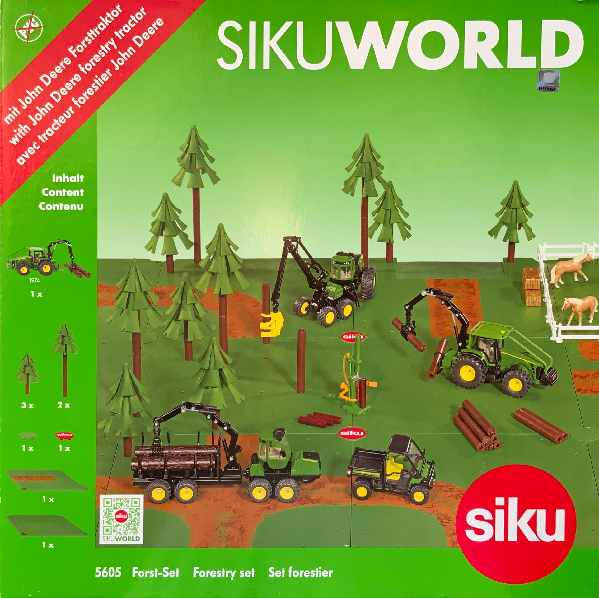 SIKU World 5605 Forst Set Walt John Deere Forsttraktor Baum