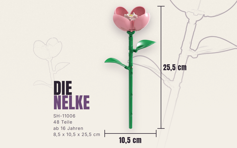 Stoneheap Klemmbaustein Einzelblume rosa nelke