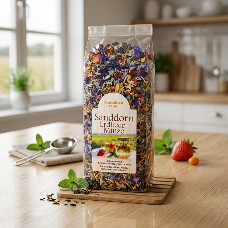 SEE11793 Sanddorn Erdbeer Minze Tee 150g 1