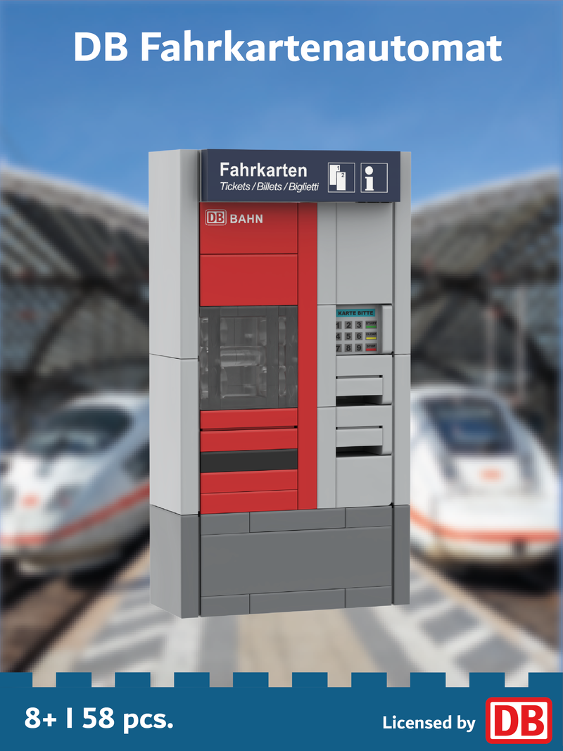 die Fahrscheine bitte Dieses Klemmbausteinmodel eines Fahrkartenautomates