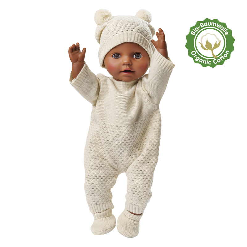 Puppen-Strickset mit Bommelmtze und Strickschuhen aus 100 Bio-Baumwolle 2-teilig, Gr. 35-45 cm