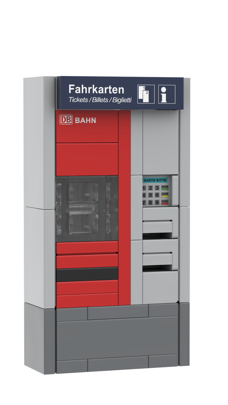 die Fahrscheine bitte Dieses Klemmbausteinmodel eines Fahrkartenautomates